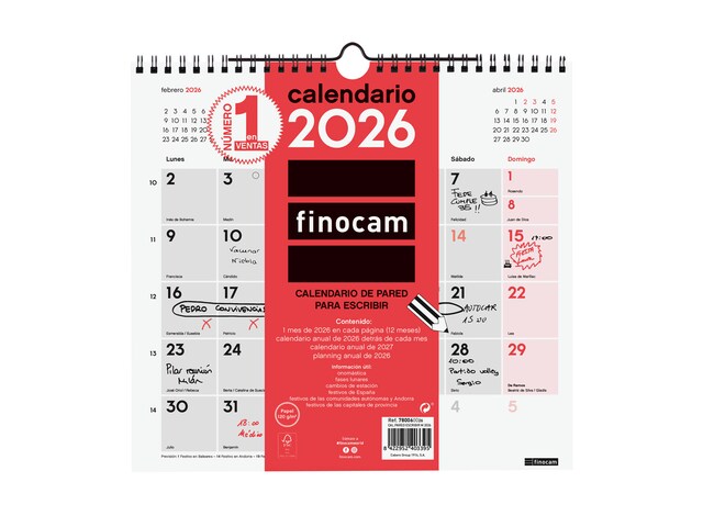 Imagen 0 de Calendario pared año 2026 Neutro escribir M-265x245 mm Mes Vista Finocam castellano