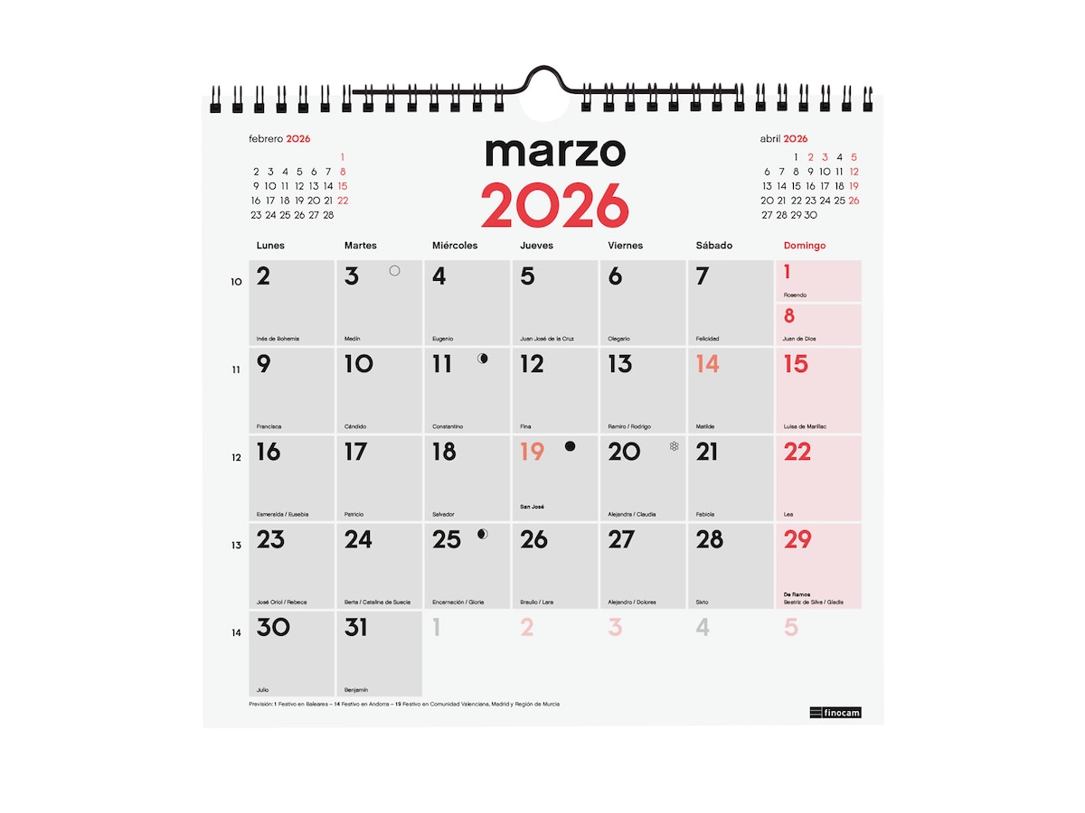Calendario pared año 2026 Neutro escribir M-265x245 mm Mes Vista Finocam castellano Multicolor-3