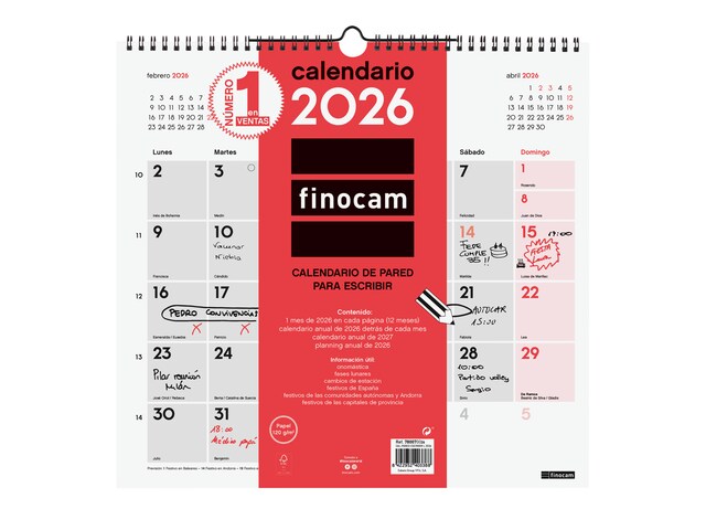 Imagen 0 de Calendario pared año 2026 Neutro escribir L-340x320 mm Mes Vista Finocam castellano
