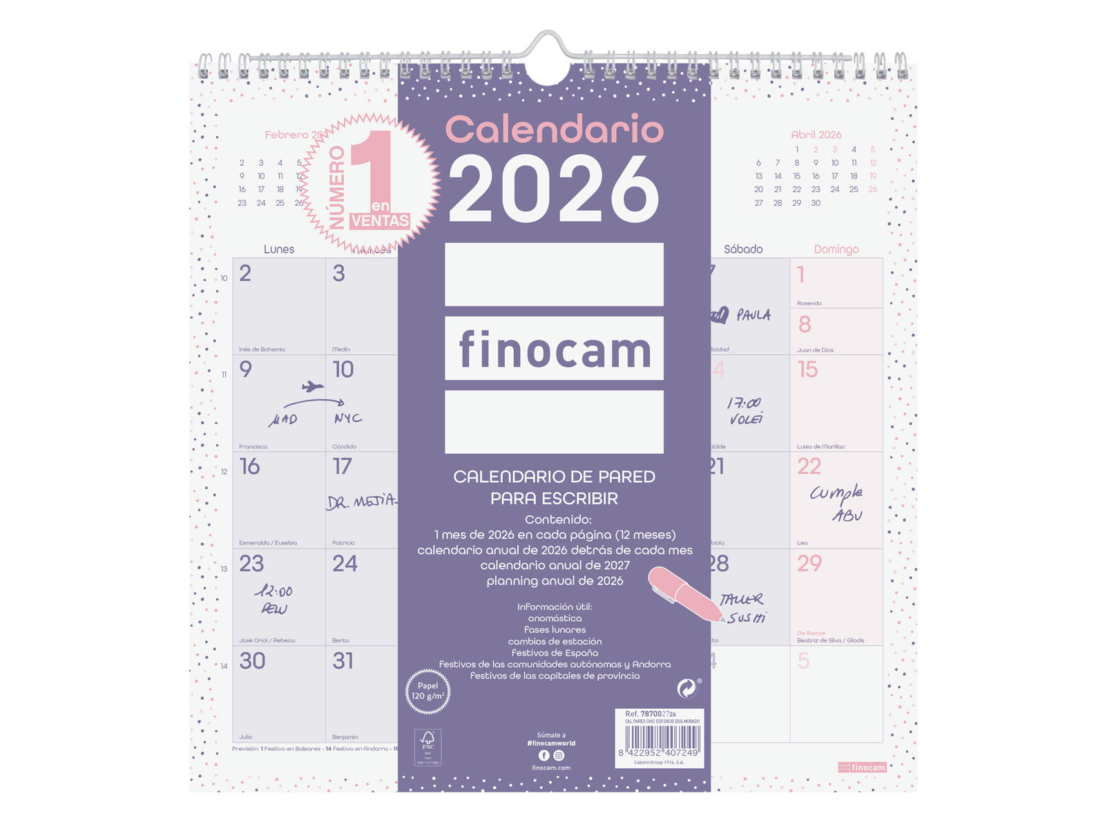 Imagen 0 de Calendario pared año 2026 Trendy Chic 300x300 mm Mes Vista Finocam morado castellano