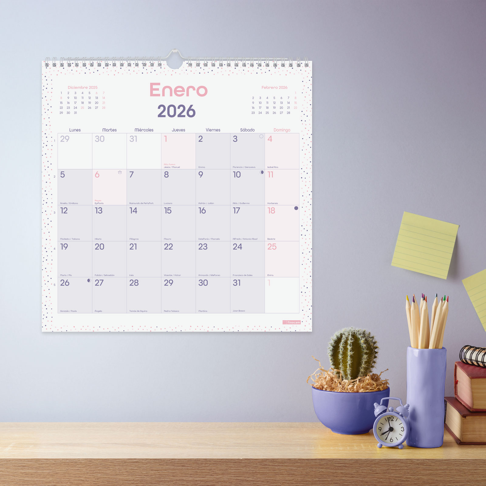 Calendario pared año 2026 Trendy Chic 300x300 mm Mes Vista Finocam morado castellano Morado-2