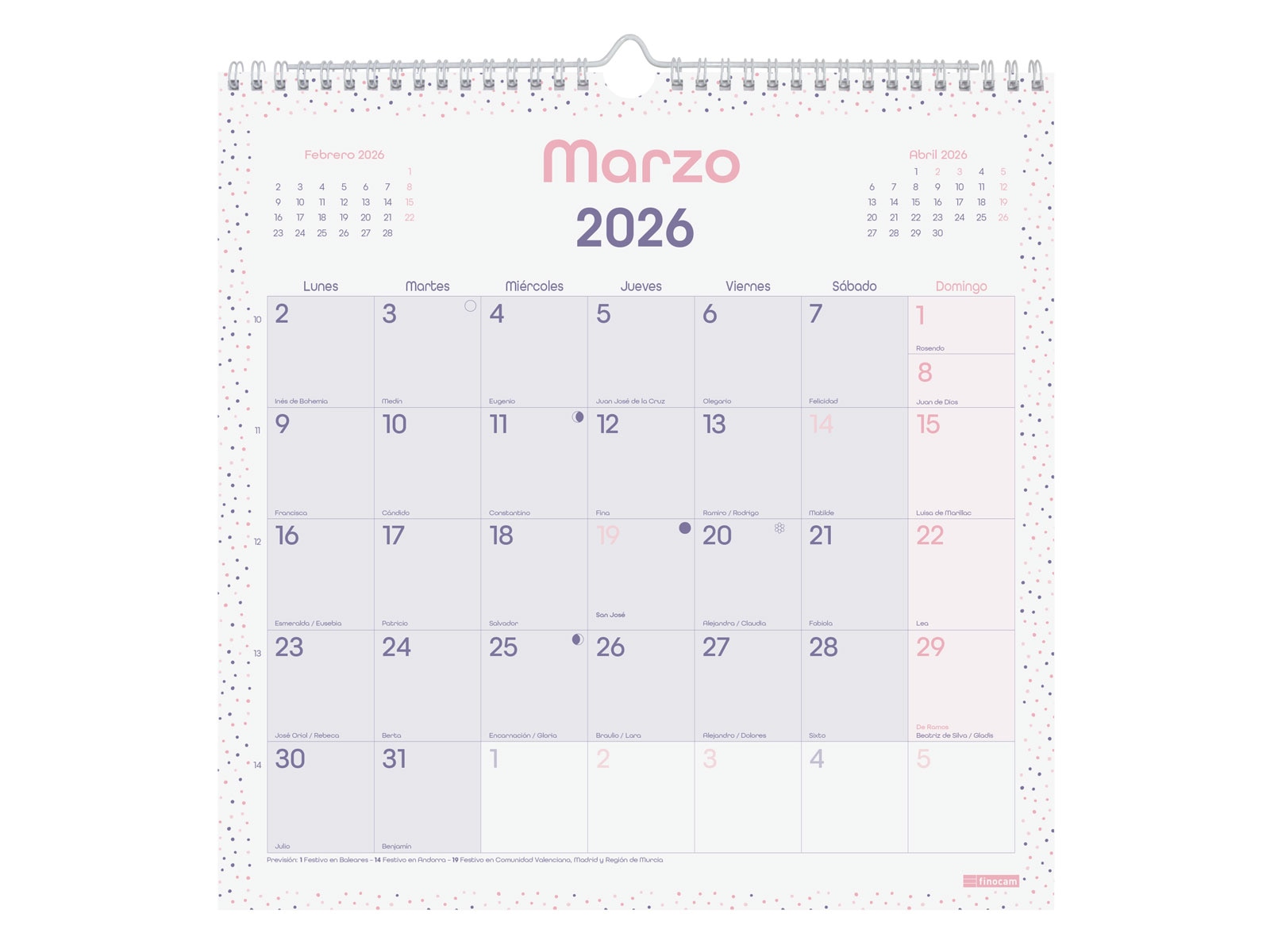 Calendario pared año 2026 Trendy Chic 300x300 mm Mes Vista Finocam morado castellano Morado-3