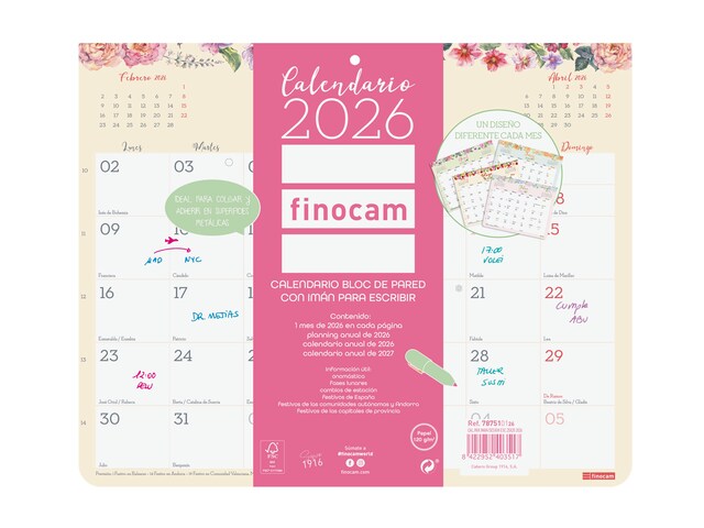 Imagen 0 de Calendario pared encolado con imán año 2026 Trendy Design 250x200 mm Mes Vista Finocam castellano