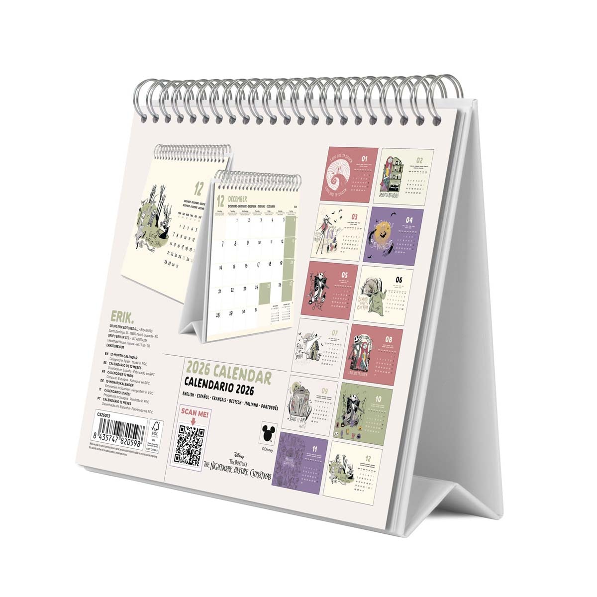 Calendario de sobremesa 2026 Disney Pesadilla Antes de Navidad Erik beige Beige / Negro-2