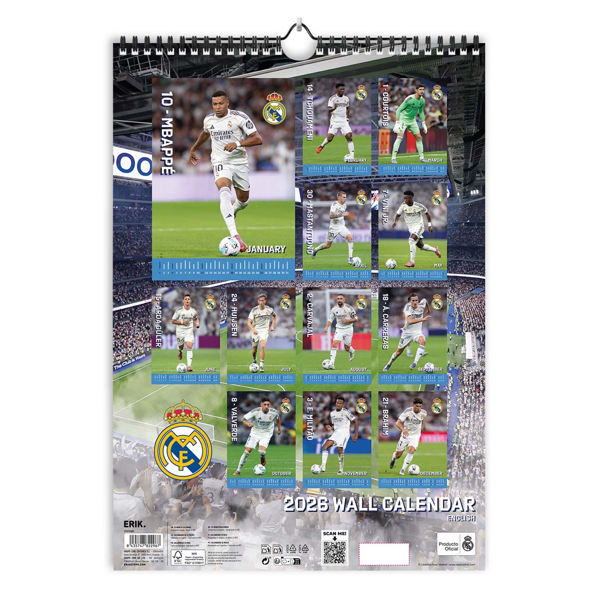 Calendario 2026 A3 Real Madrid temporada 2025/2026 Erik blanco Blanco / Azul-2
