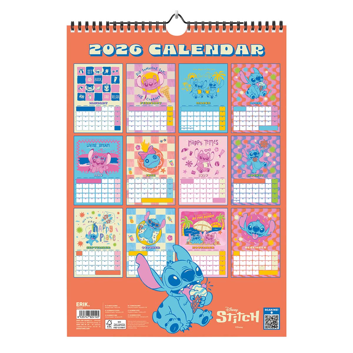Calendario 2026 A3 Disney Stitch Erik azul Azul / Amarillo-2