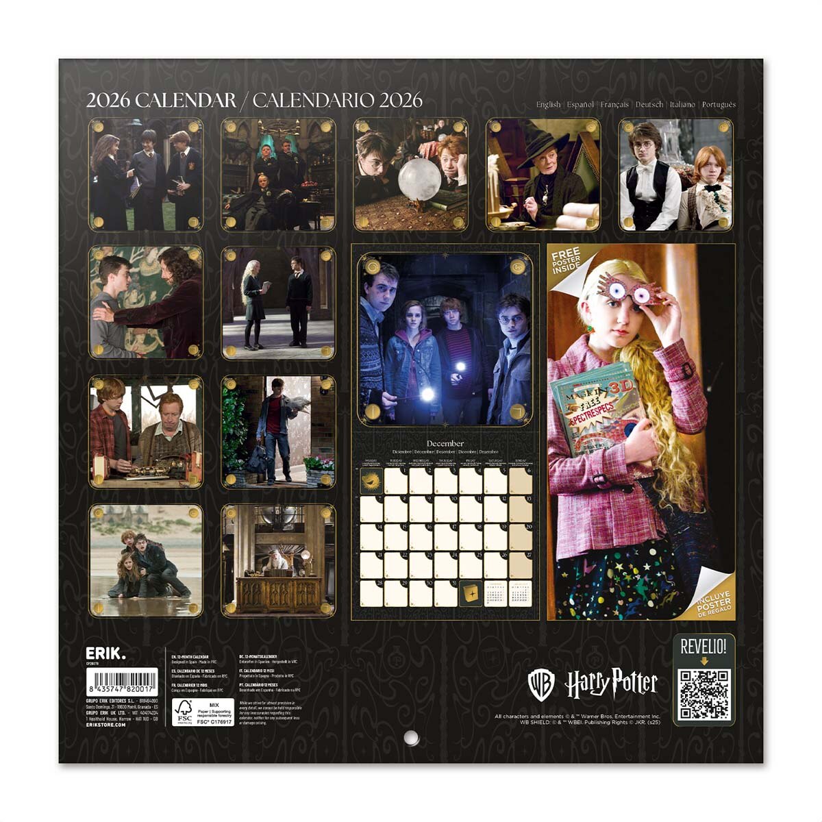 Calendario 2026 30x30 Harry Potter películas Erik negro Negro / Blanco-2