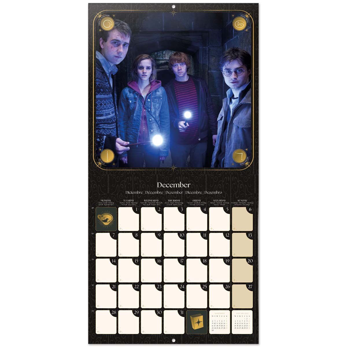 Calendario 2026 30x30 Harry Potter películas Erik negro Negro / Blanco-3