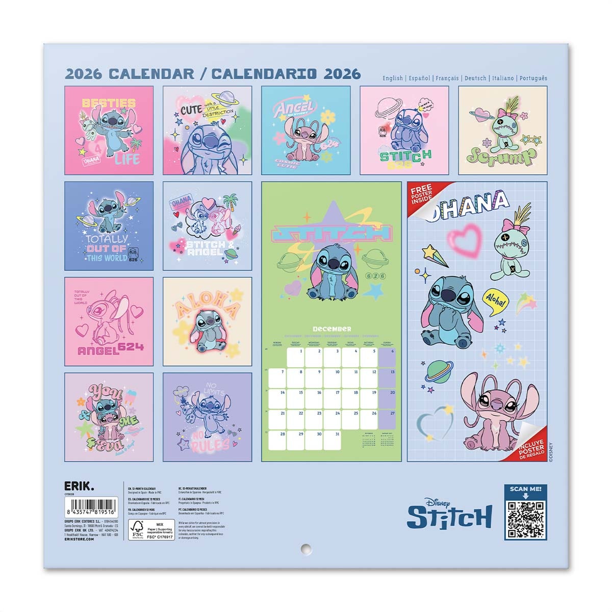 Calendario 2026 30x30 Disney Stitch Erik azul Azul / Rosa-2