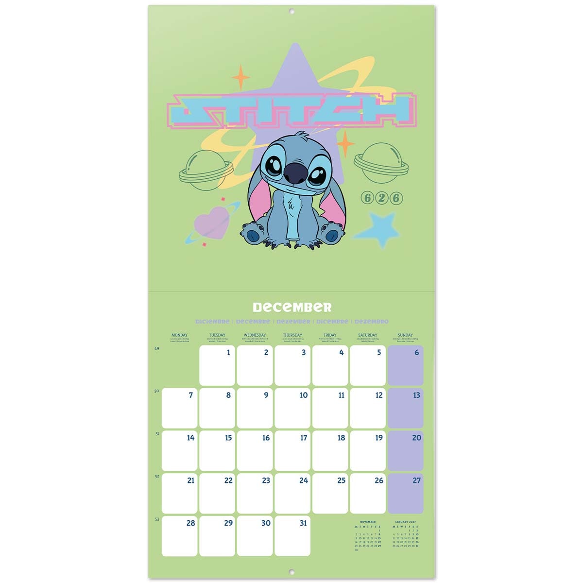 Calendario 2026 30x30 Disney Stitch Erik azul Azul / Rosa-3
