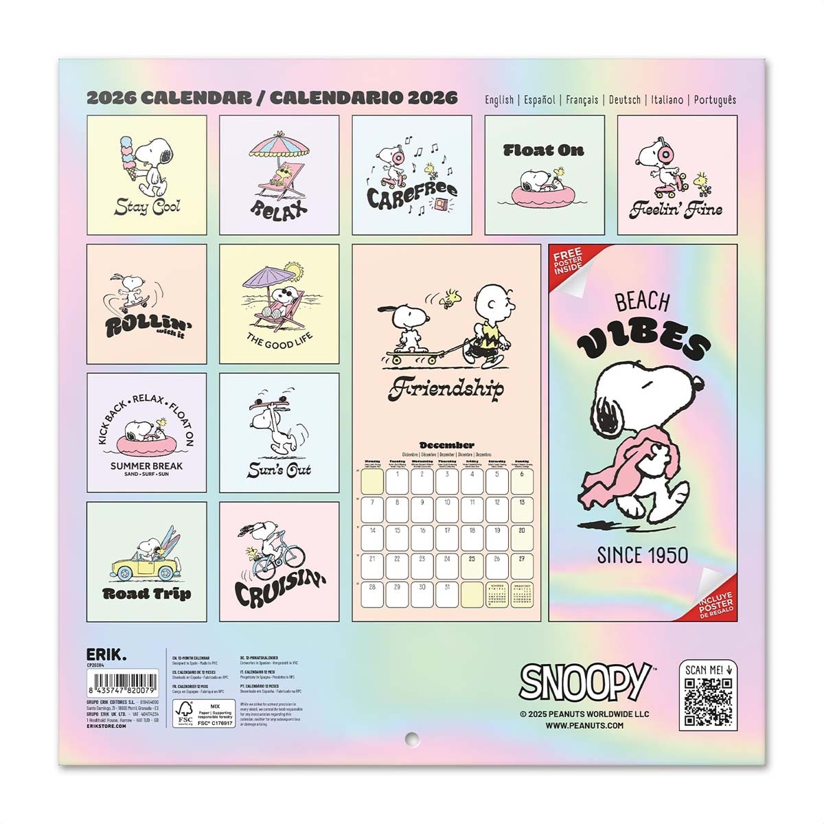 Calendario 2026 30x30 Snoopy Erik azul Azul / Negro-2