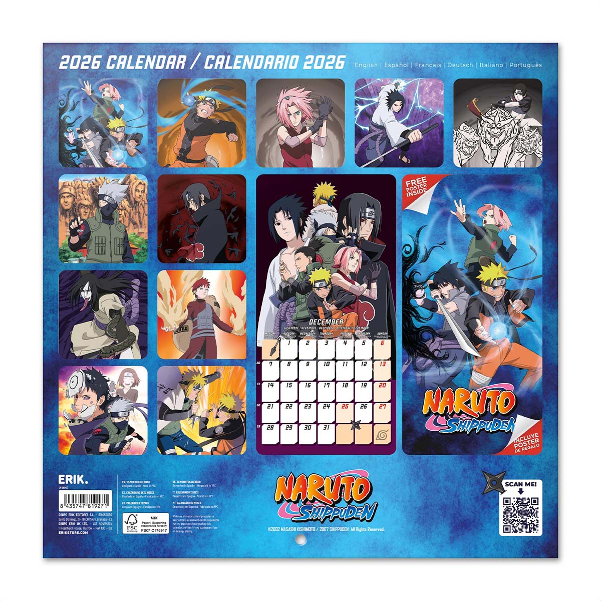 Calendario 2026 30x30 Naruto Shippuden Erik azul Azul / Naranja-2