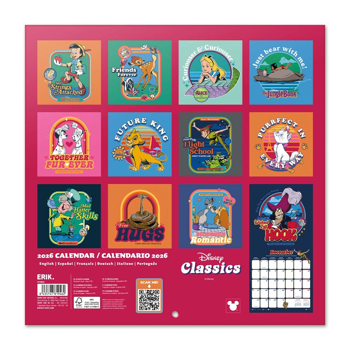 Calendario 2026 30x30 Disney clásicos Erik rojo Rojo / Naranja-2