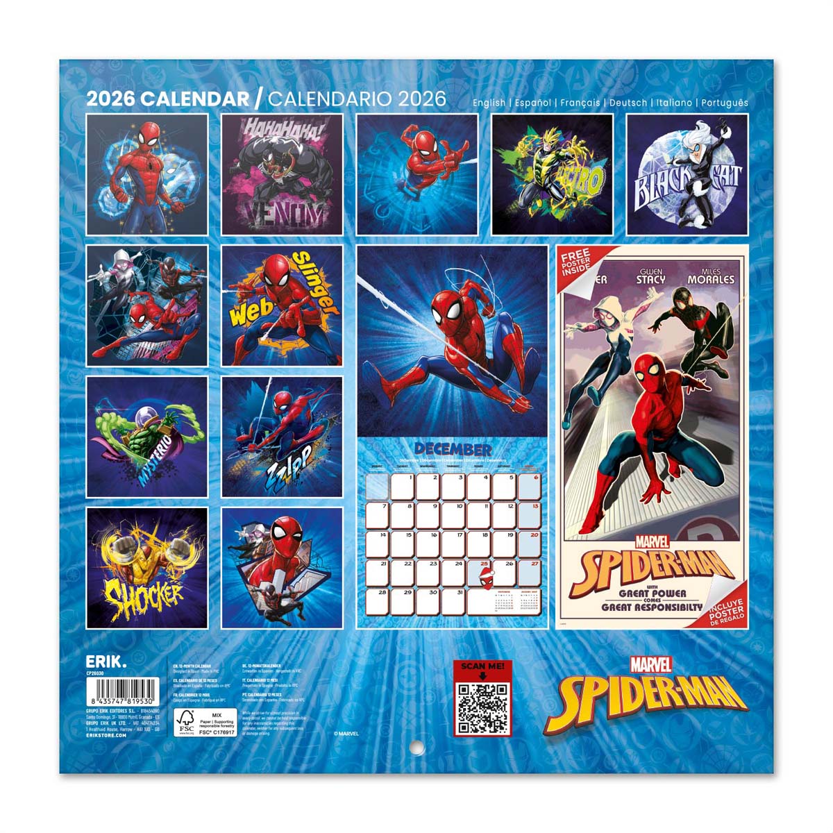 Calendario 2026 30x30 Marvel Spiderman Erik azul Azul / Rojo-2