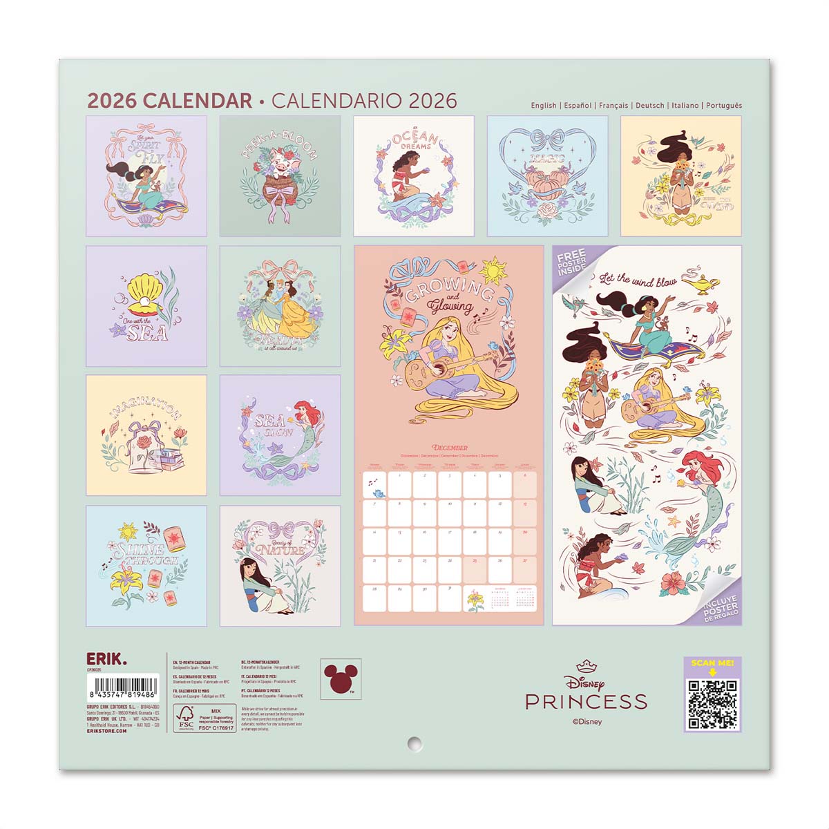 Calendario 2026 30x30 Disney princesas Erik azul Azul / Amarillo-2
