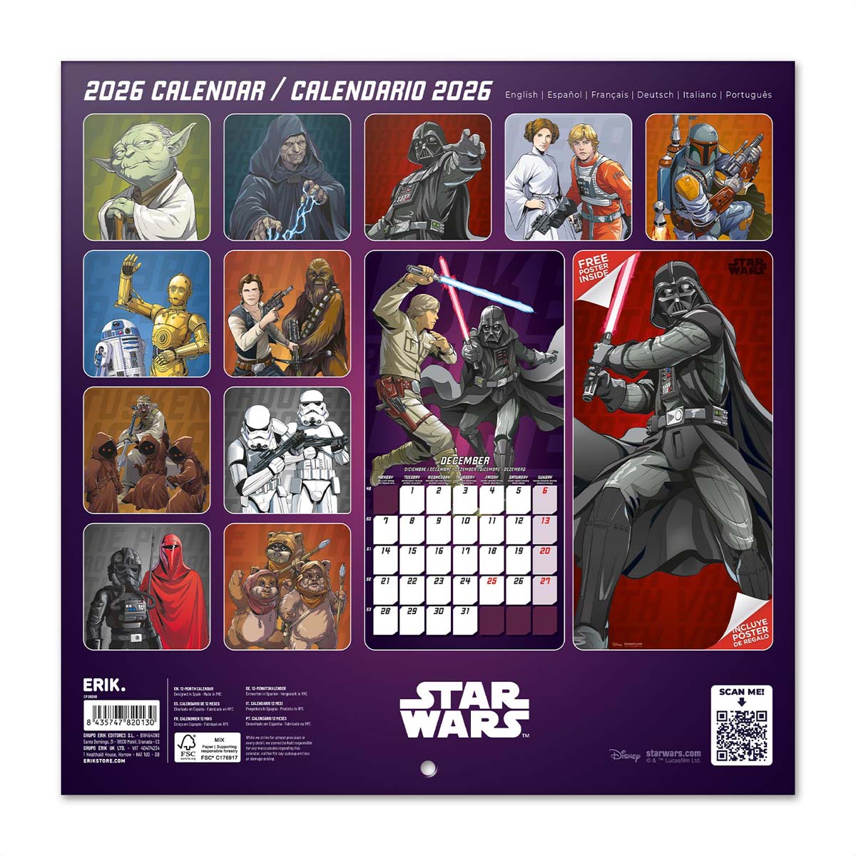 Calendario 2026 30x30 Star Wars Erik negro Negro / Blanco-2
