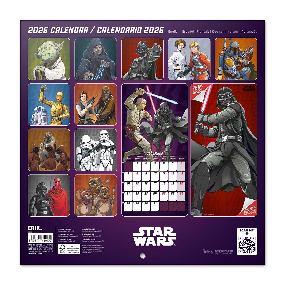 Calendario 2026 30x30 Star Wars Erik negro Negro / Blanco-2