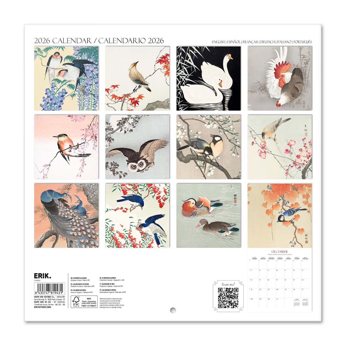 Calendário 2026 30x30 Ohara Koson Erik Bege Bege / Laranja-2