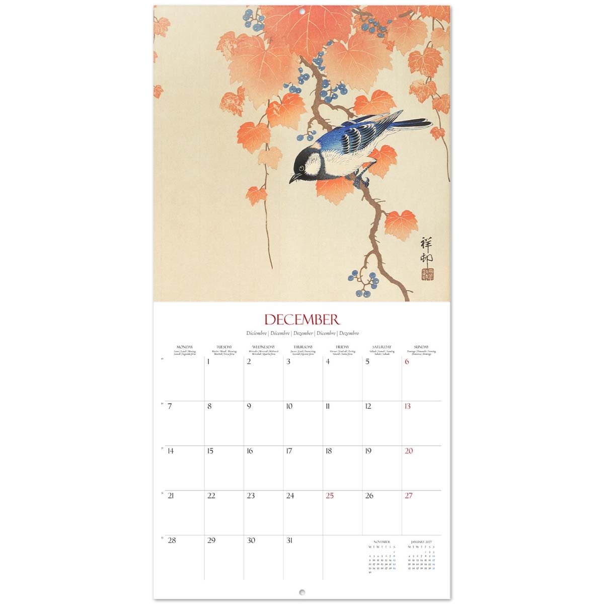 Calendário 2026 30x30 Ohara Koson Erik Bege Bege / Laranja-3