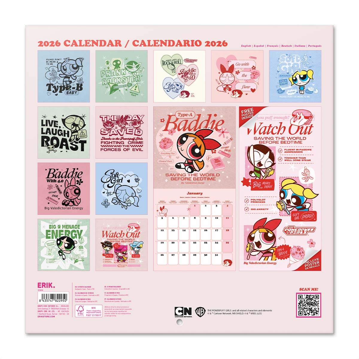 Calendario 2026 30x30 Las Supernenas Erik rosa Rosa / Rojo-2