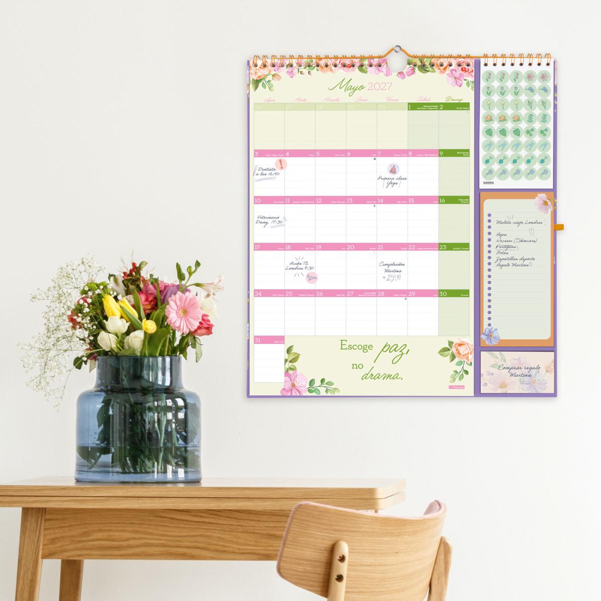 Calendario 16 meses pared septiembre 2026-diciembre 2027 Plus frases motivadoras 215x325 mm Finocam 2