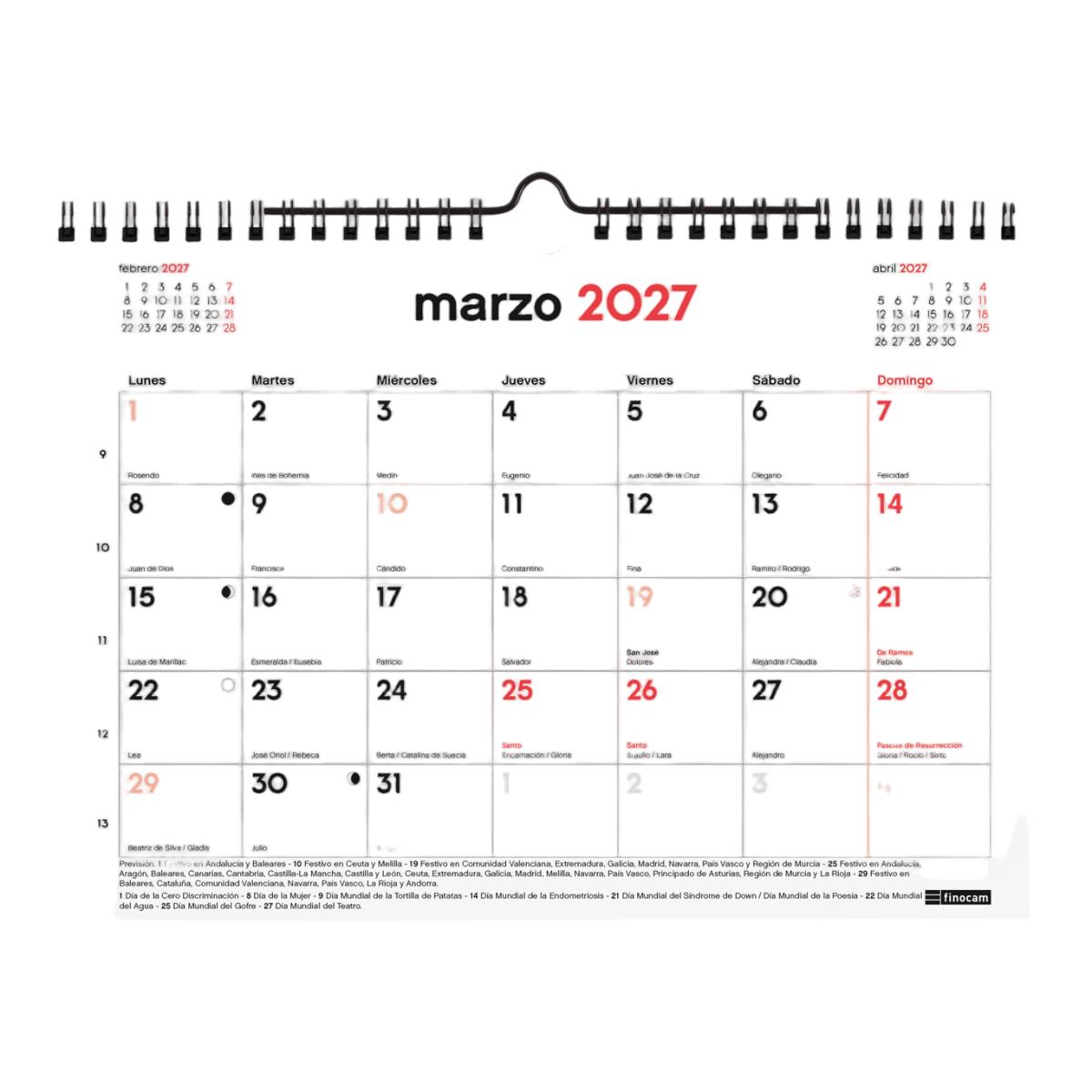 Imagen 2 de Calendario 16 meses pared septiembre 2026-diciembre 2027 Neutro S-210x150 mm Finocam
