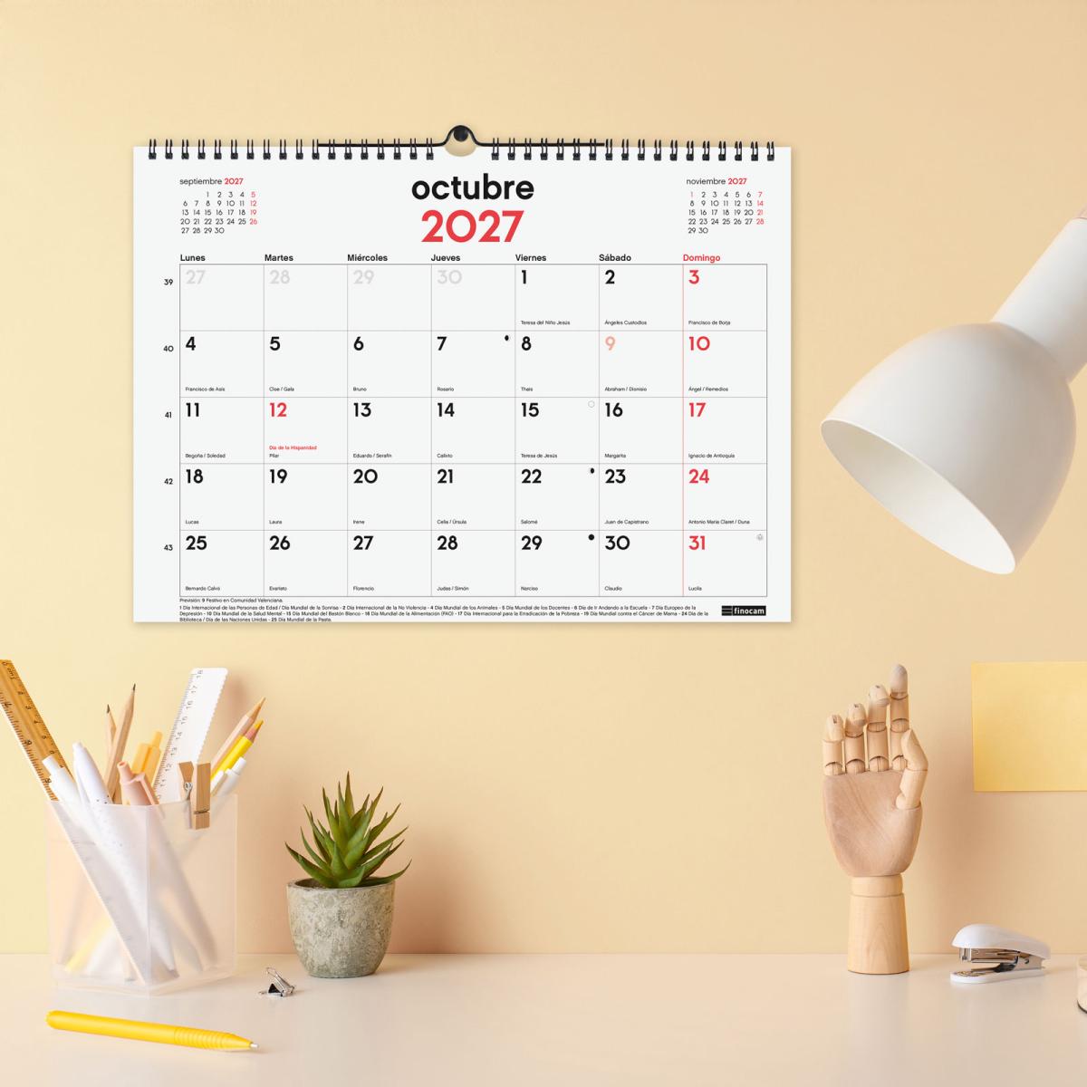 Calendario 16 meses pared septiembre 2026-diciembre 2027 Neutro L-340x240 mm Finocam 3