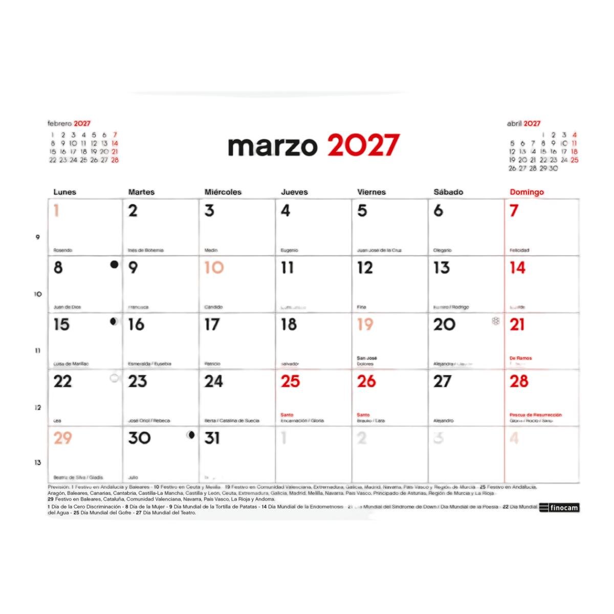 Calendario 16 meses bloc imán septiembre 2026-diciembre 2027 Neutro S-210x150 mm Finocam 2