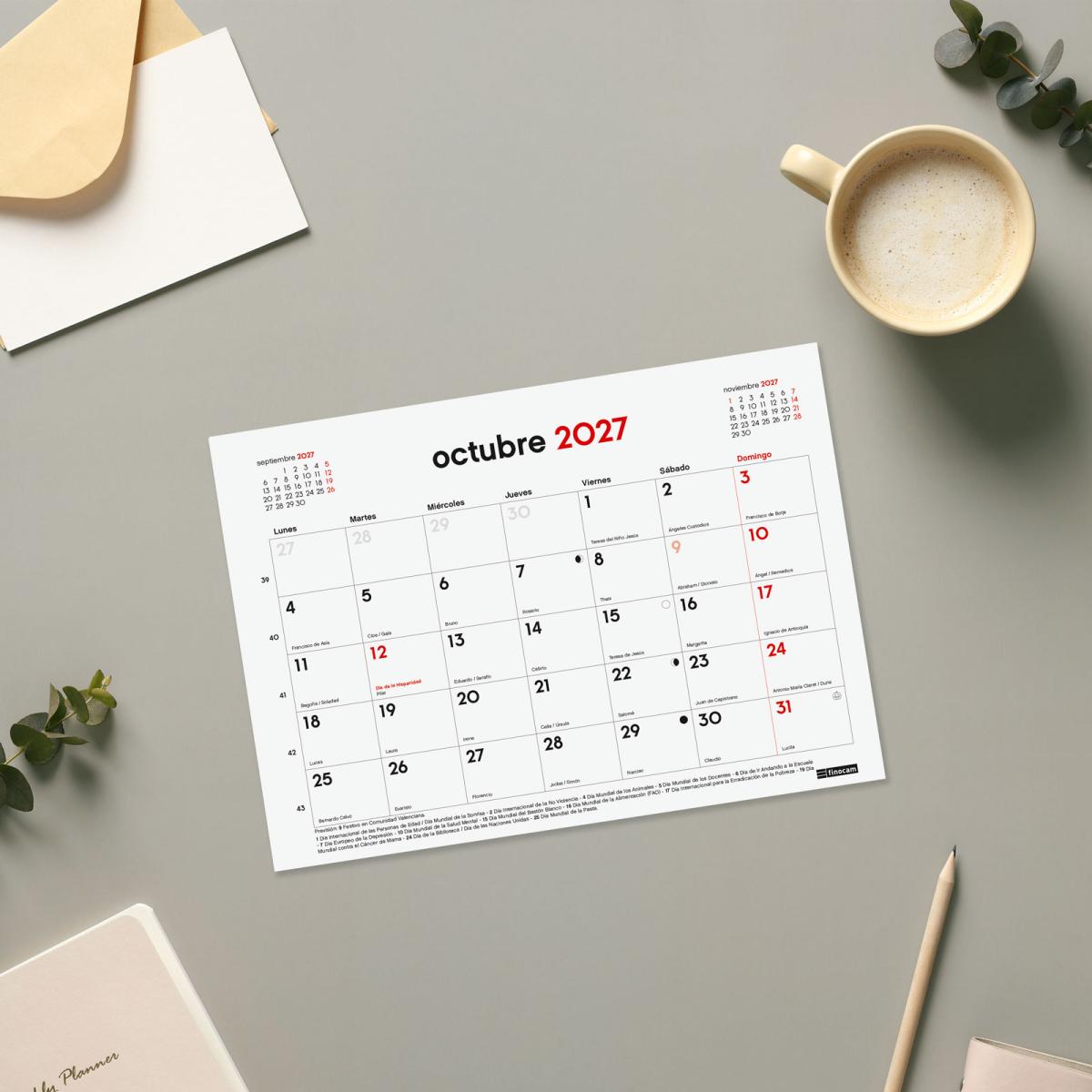 Calendario 16 meses bloc imán septiembre 2026-diciembre 2027 Neutro S-210x150 mm Finocam 4