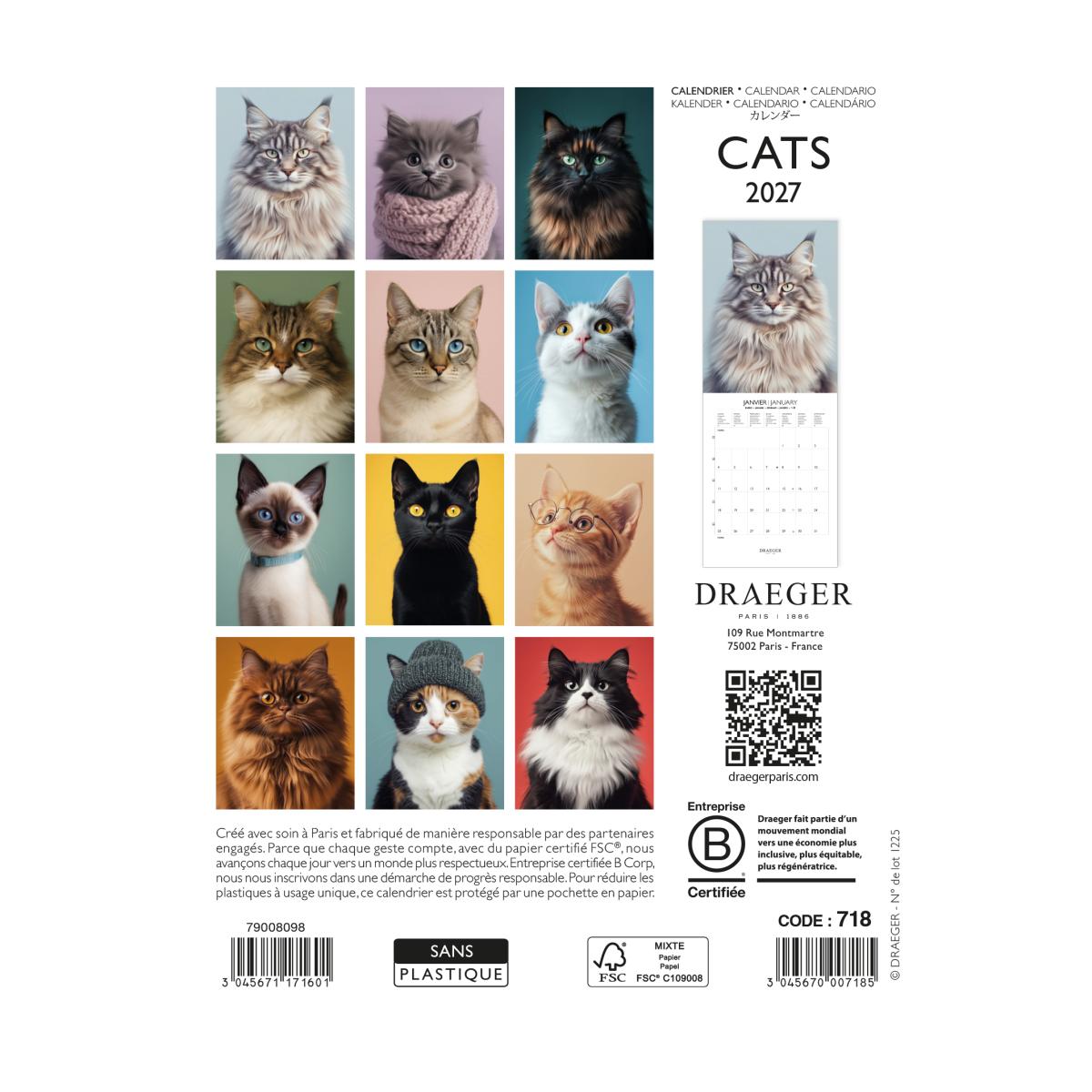 Calendario 2027, 16 Meses (Setembro-Dezembro), Mês Vista por Página com Motivos de Gatos Draeger Estampado-3