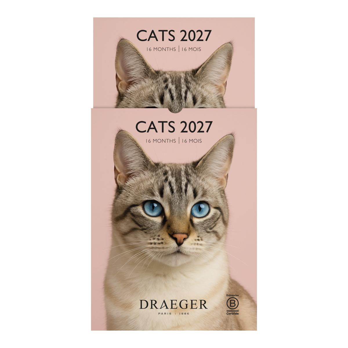 Calendario 2027, 16 Meses (Setembro-Dezembro), Mês Vista por Página com Motivos de Gatos Draeger Estampado-4