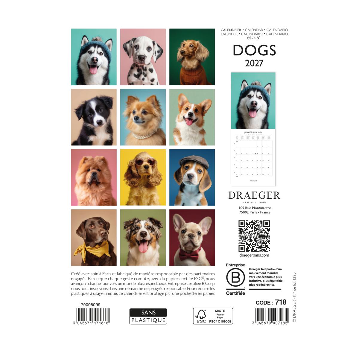 Calendario 2027, 16 Meses (Setembro-Dezembro), Mês Vista por Página com Motivos de Cães Draeger Estampado-3