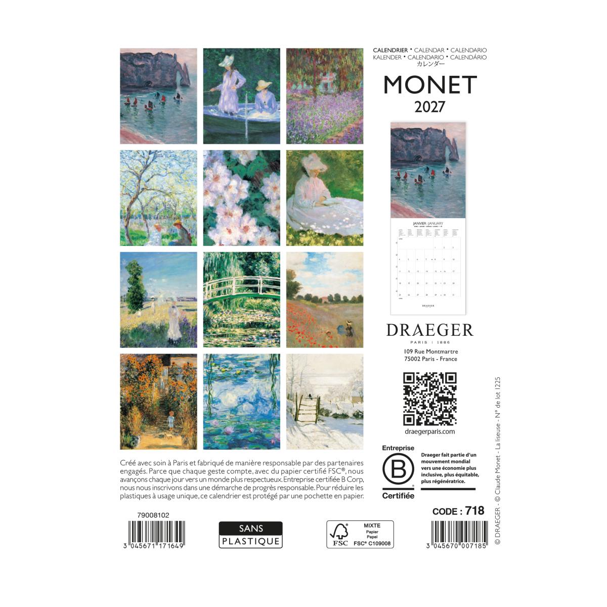 Calendario 2027, 16 Meses (Setembro-Dezembro), Mês Vista por Página com Motivos de Monet Draeger Estampado-3
