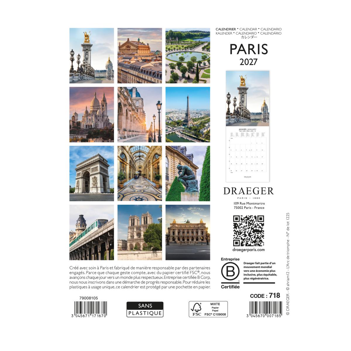 Calendario 2027, 16 Meses (Setembro-Dezembro), Mês Vista por Página com Motivos de Paris Draeger Estampado-3