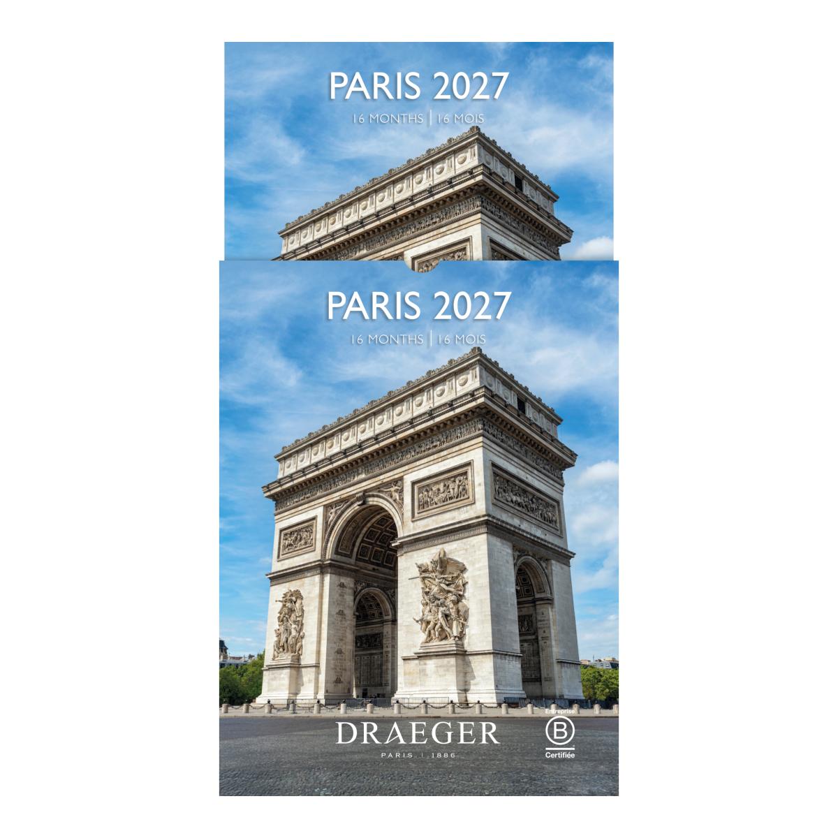 Calendario 2027, 16 Meses (Setembro-Dezembro), Mês Vista por Página com Motivos de Paris Draeger Estampado-4