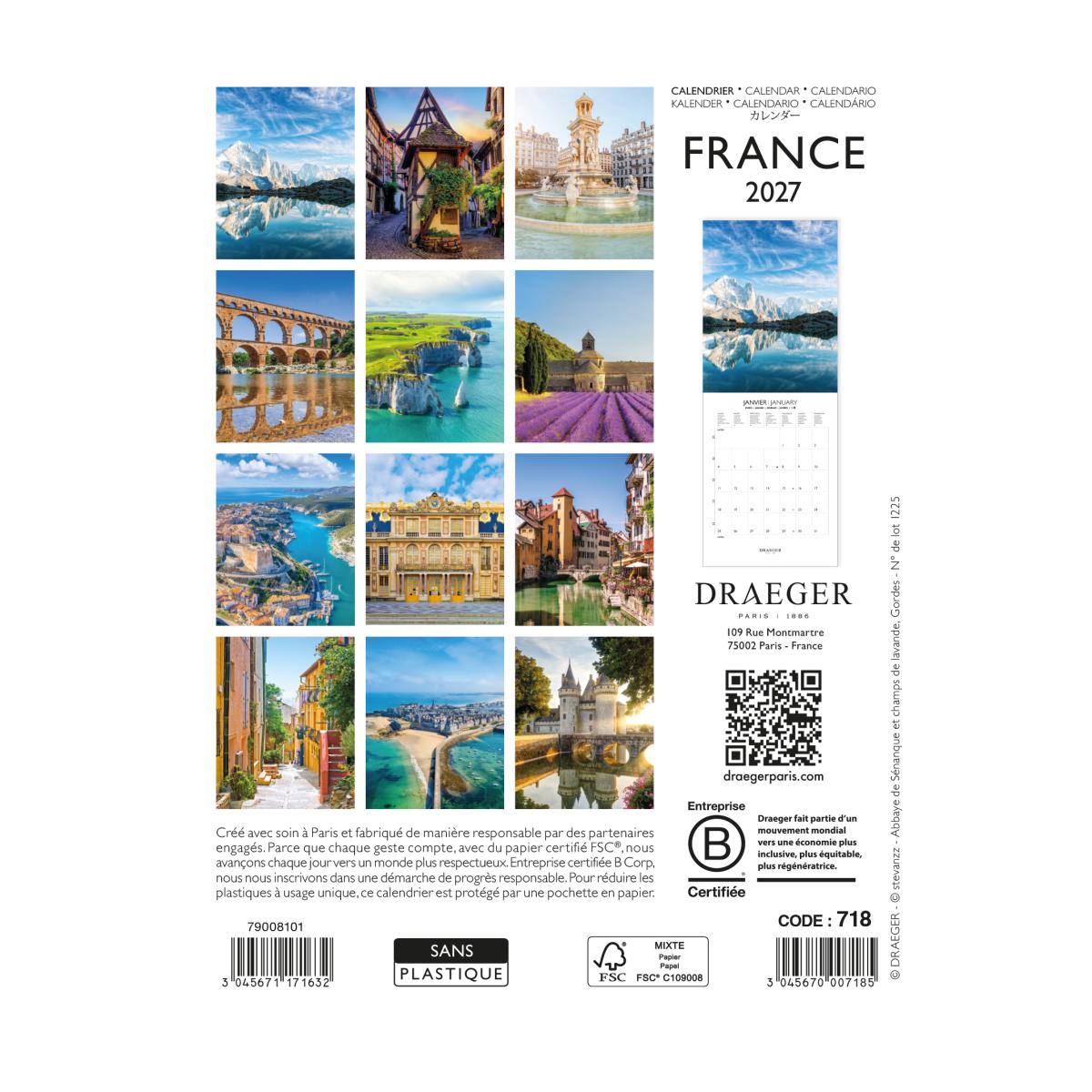 Calendario 2027, 16 Meses (Setembro-Dezembro), Mês Vista por Página com Motivos de Francia Draeger Estampado-3