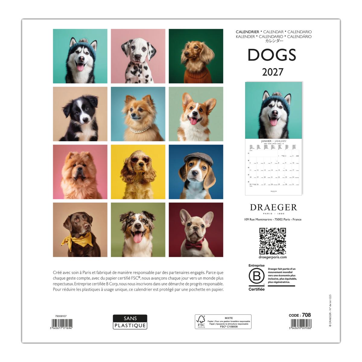 Calendario 2027, 16 Meses (Setembro-Dezembro), Mês Vista por Página com Motivos de Cães Draeger Estampado-3