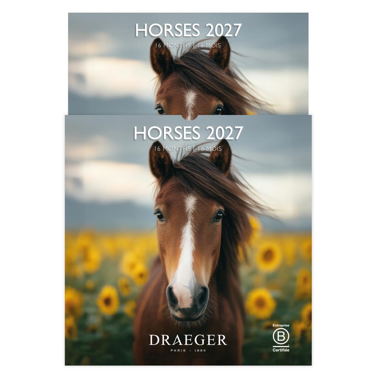Calendario 2027, 16 Meses (Setembro-Dezembro), Mês Vista por Página com Motivos de Cavalo Draeger Estampado-4