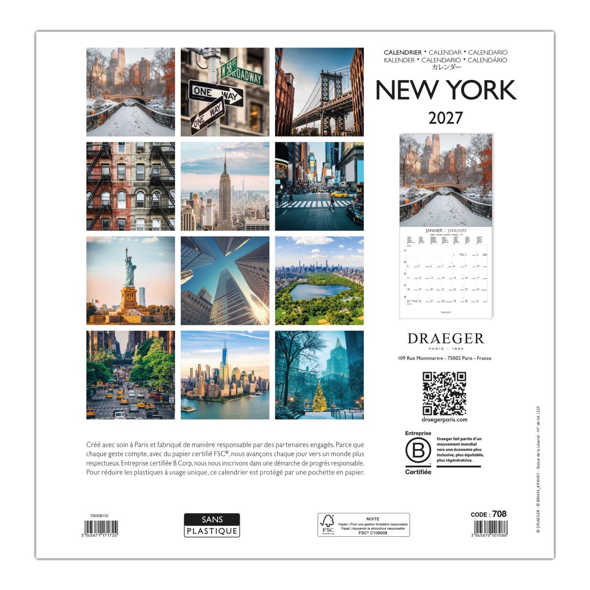 Calendario 2027, 16 Meses (Setembro-Dezembro), Mês Vista por Página com Motivos de New York Draeger Estampado-3