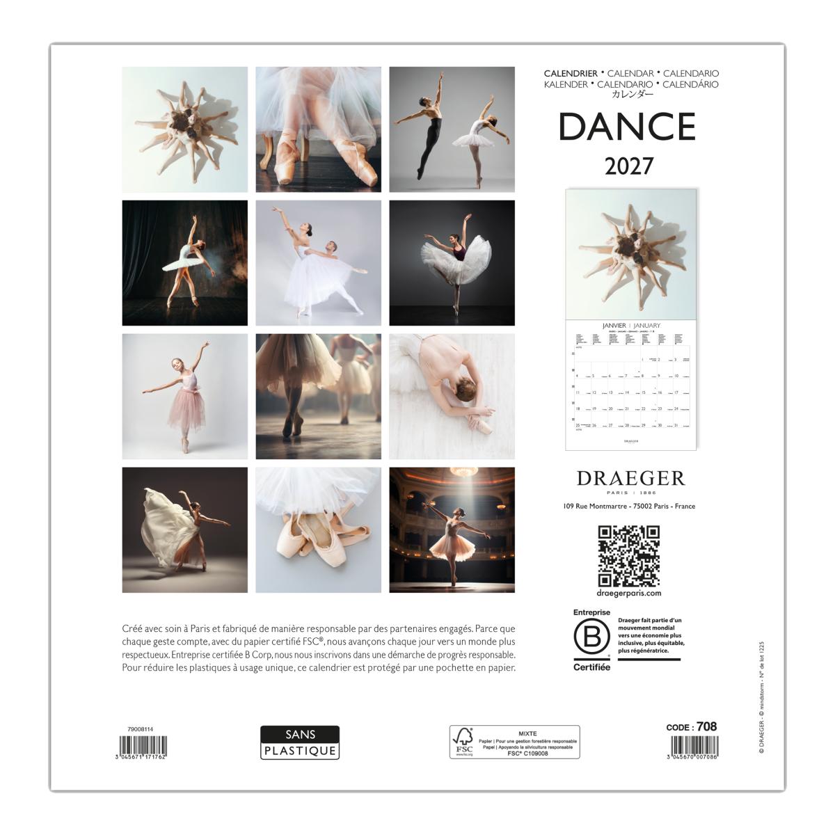 Calendario 2027, 16 Meses (Setembro-Dezembro), Mês Vista por Página com Motivos de Dança Draeger Estampado-3