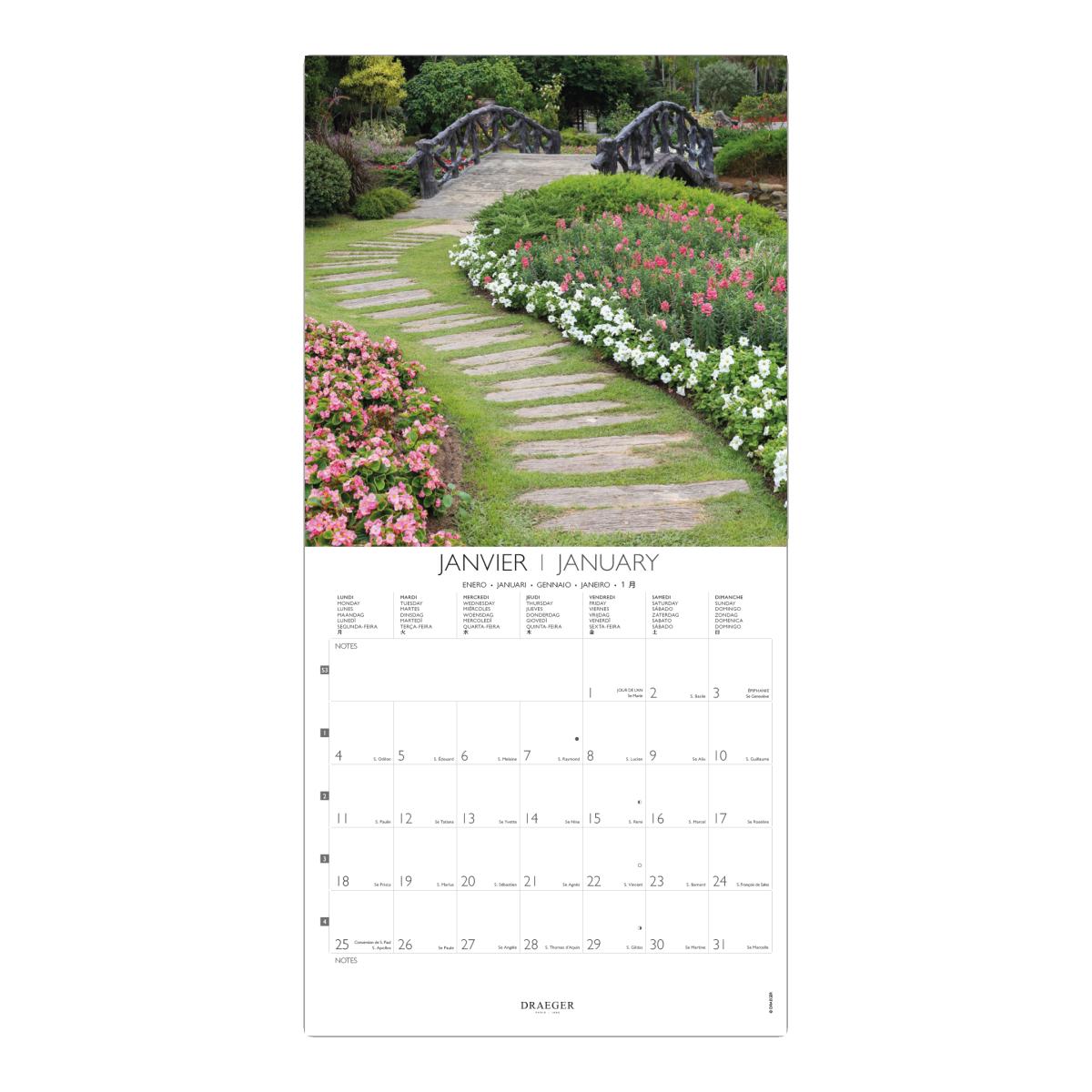 Calendario 2027, 16 meses (septiembre-diciembre), mes vista por página con motivos de jardines Draeger Estampado-2