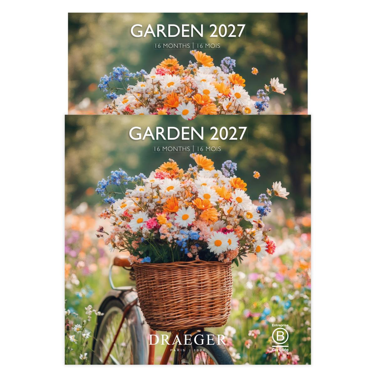 Calendario 2027, 16 meses (septiembre-diciembre), mes vista por página con motivos de jardines Draeger Estampado-4