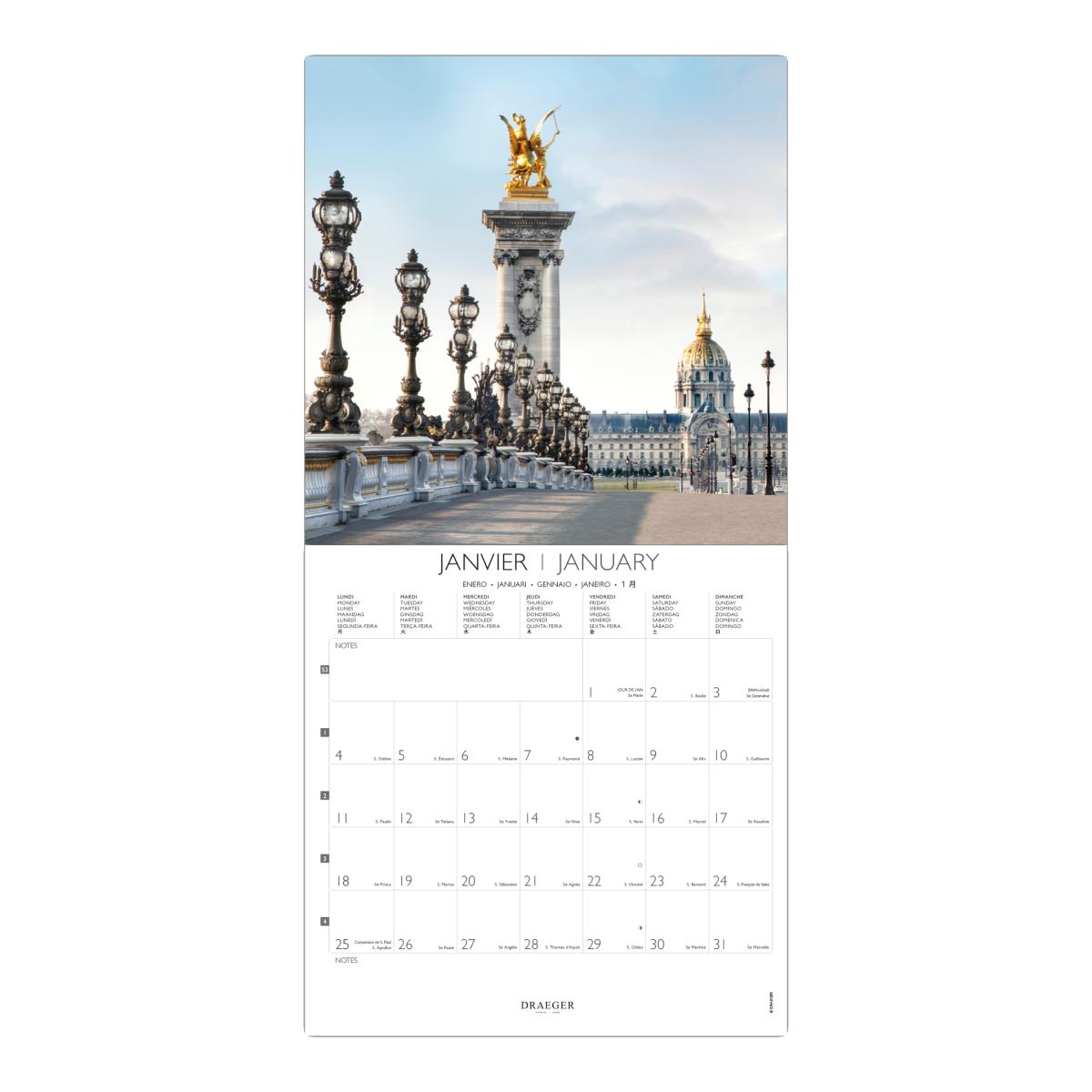 Calendario 2027, 16 Meses (Setembro-Dezembro), Mês Vista por Página com Motivos de Paris Draeger Estampado-2