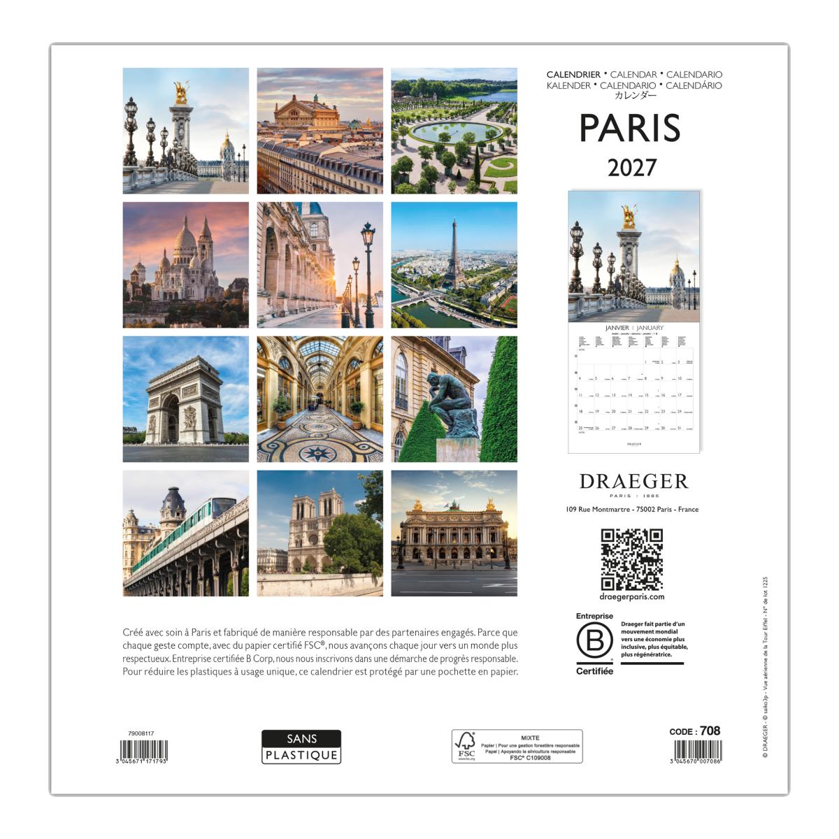 Calendario 2027, 16 Meses (Setembro-Dezembro), Mês Vista por Página com Motivos de Paris Draeger Estampado-3