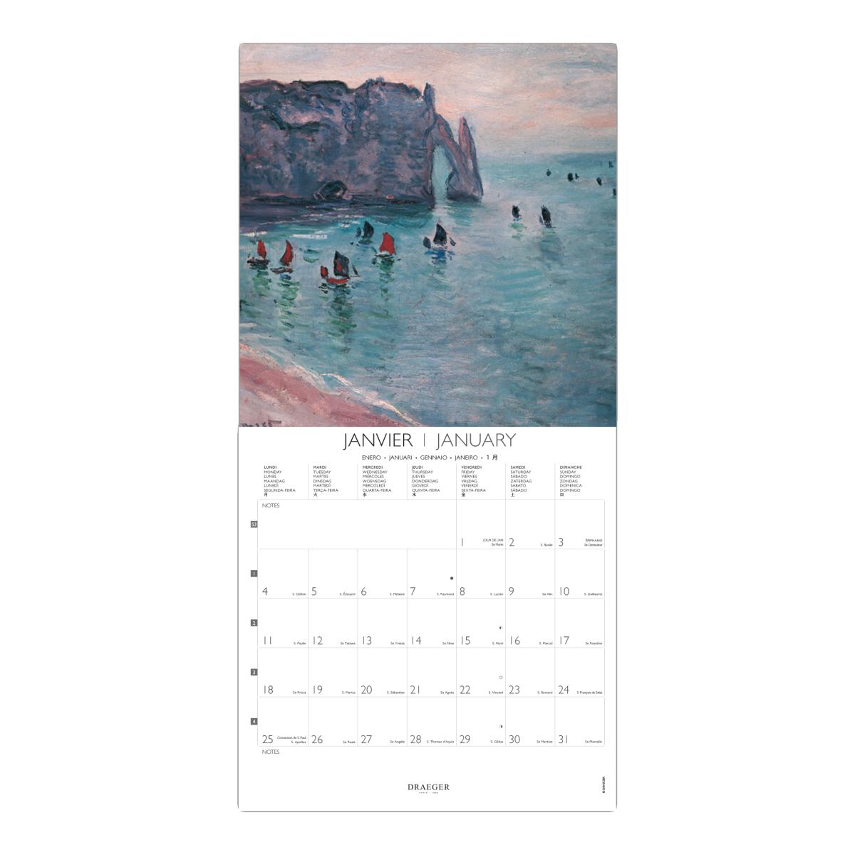 Calendario 2027, 16 Meses (Setembro-Dezembro), Mês Vista por Página com Motivos de Monet Draeger Estampado-2