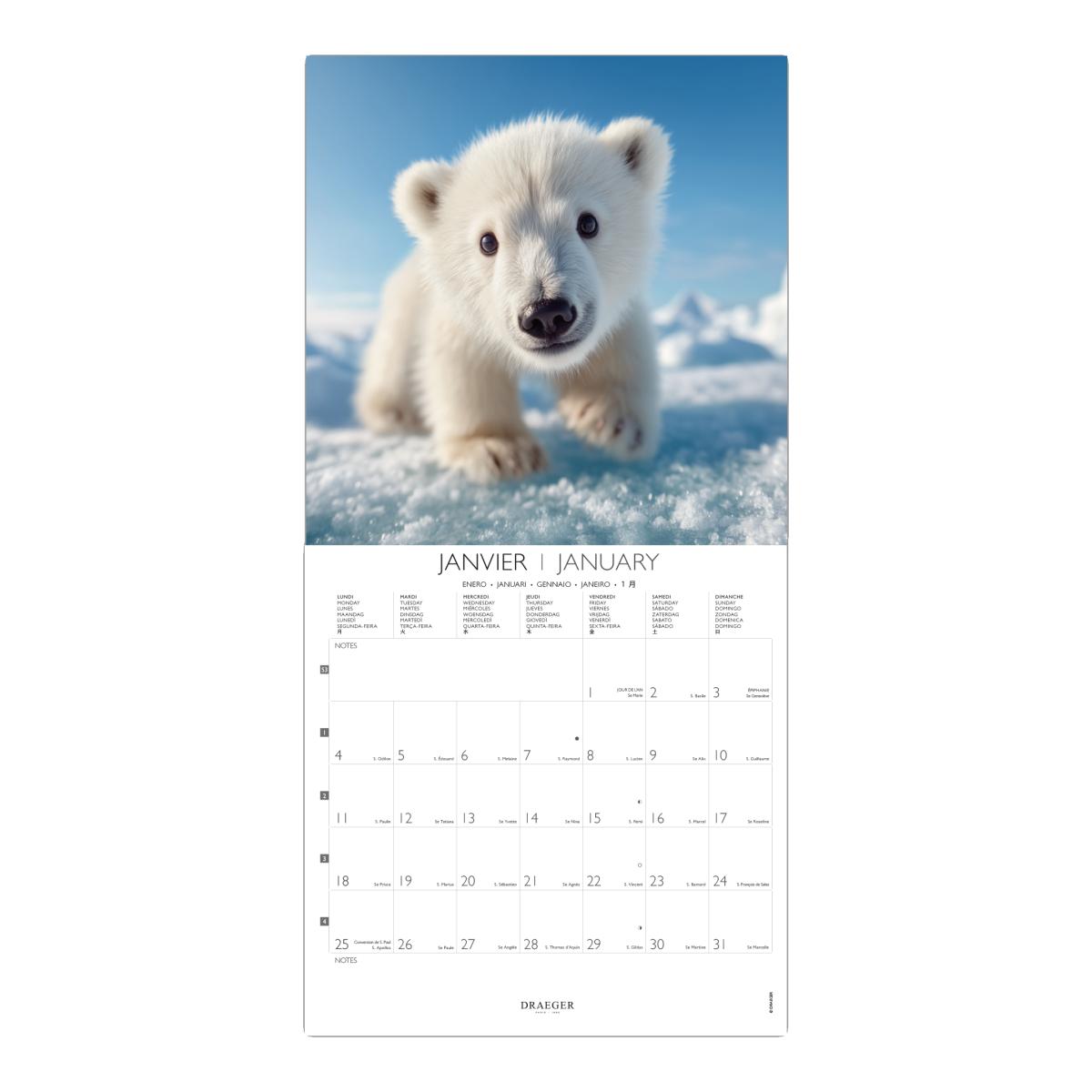 Calendario 2027, 16 Meses (Setembro-Dezembro), Mês Vista por Página com Motivos de Baby Animals Draeger Estampado-2