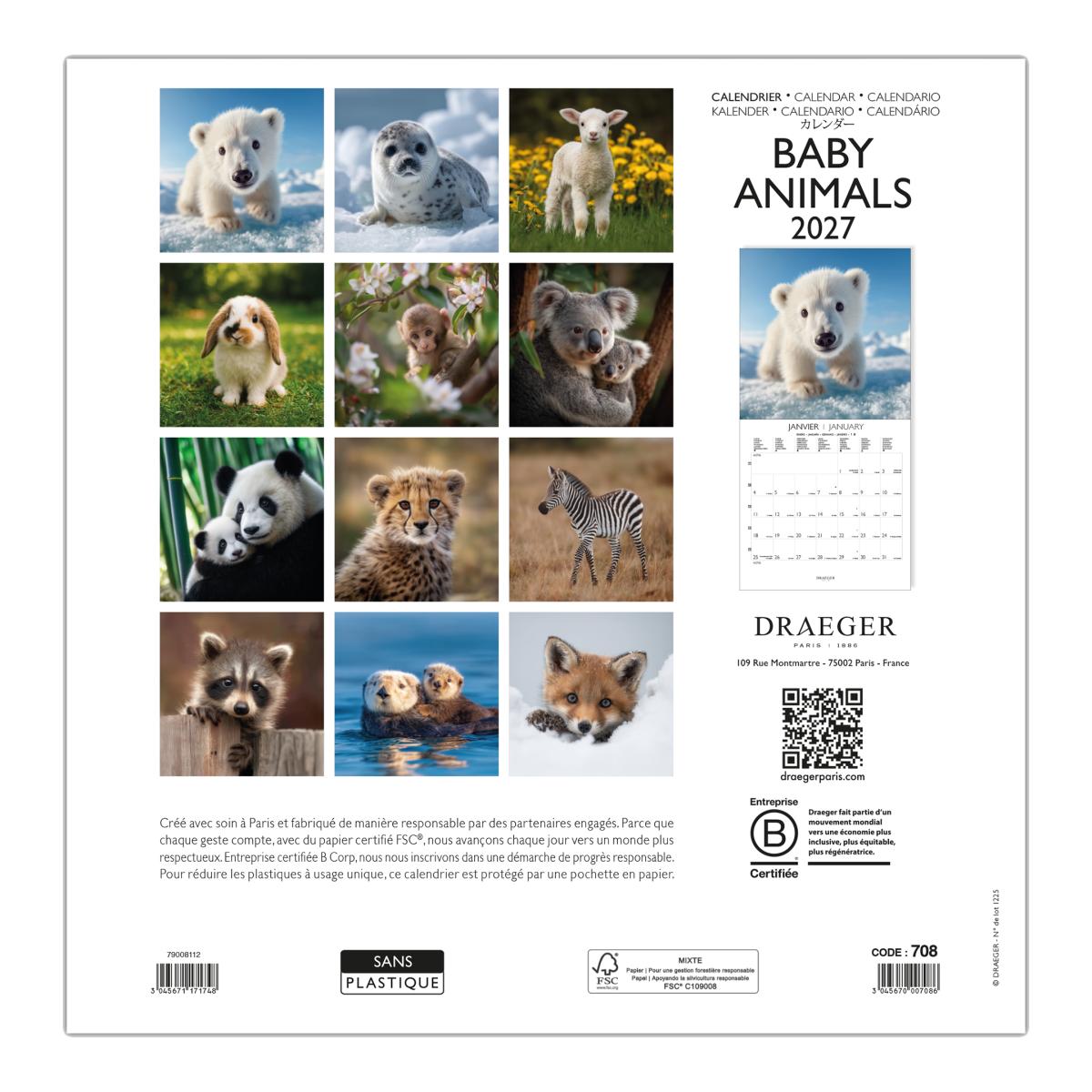 Calendario 2027, 16 Meses (Setembro-Dezembro), Mês Vista por Página com Motivos de Baby Animals Draeger Estampado-3