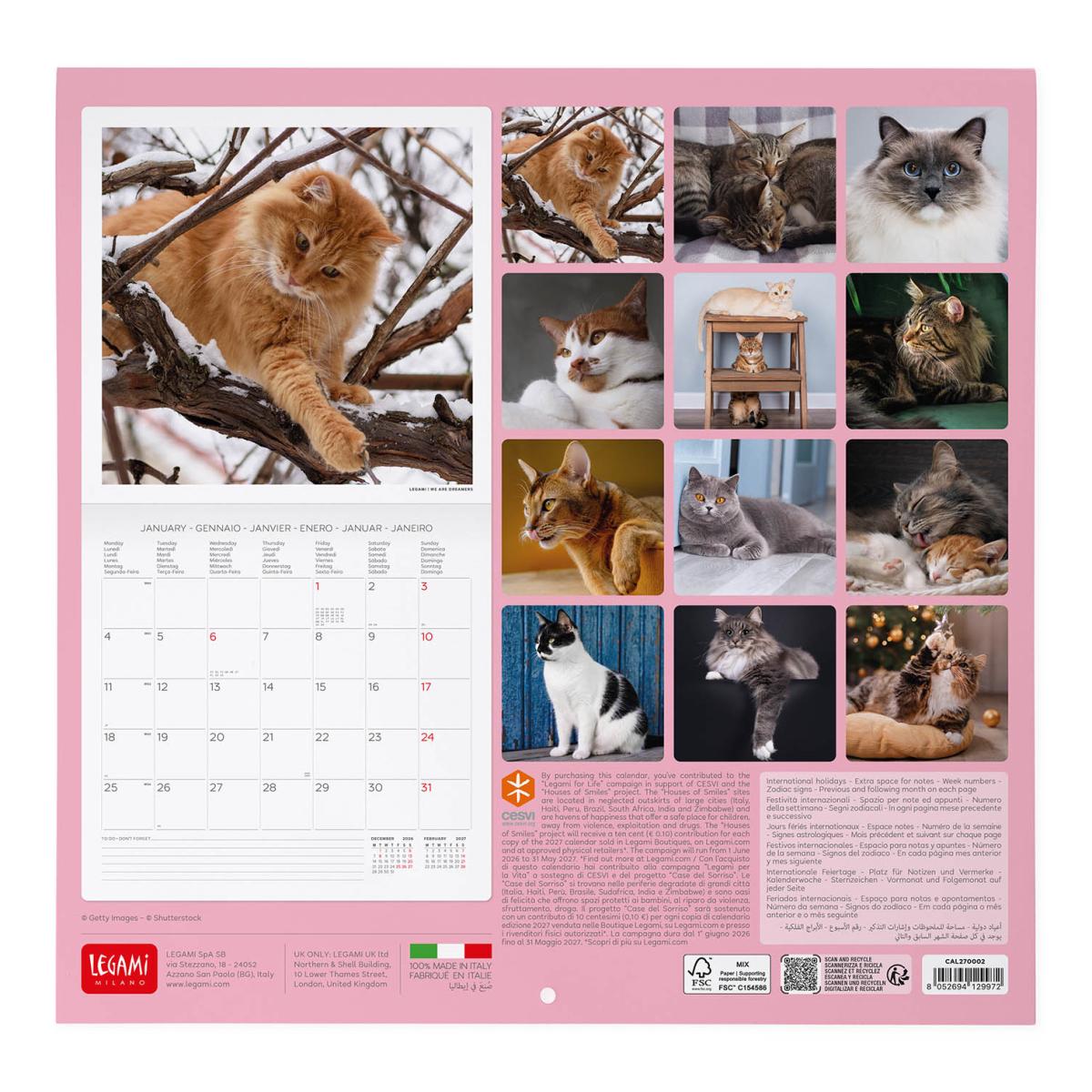 Calendario 2027 pared mes vista Cats Legami 3