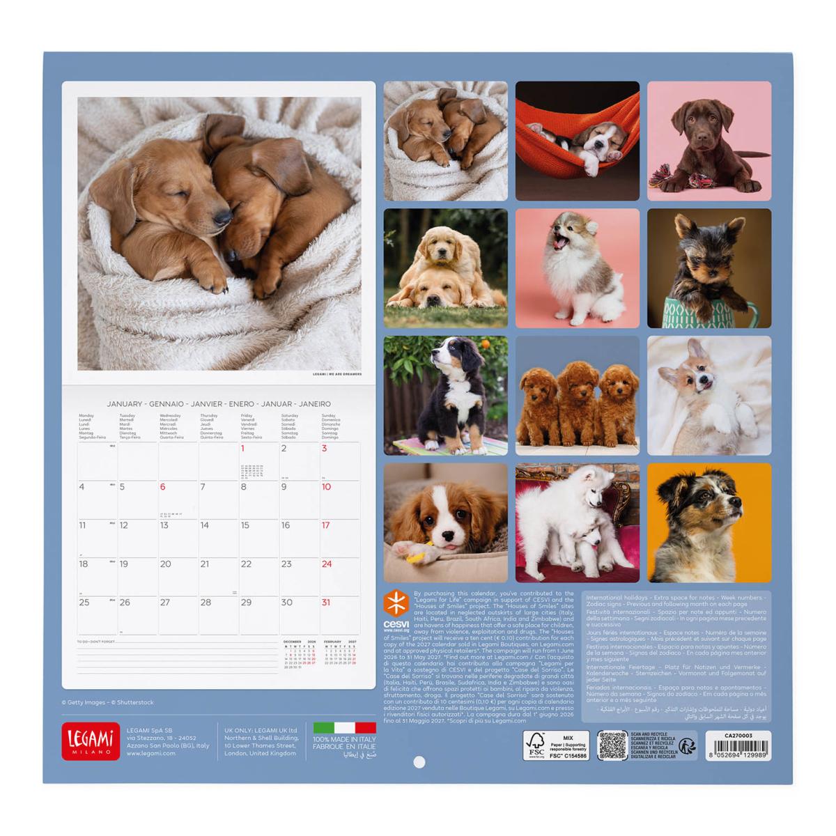 Calendario 2027 pared mes vista Puppies Legami 3