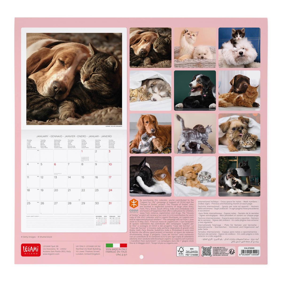 Calendario 2027 pared mes vista Best Friend Legami 3